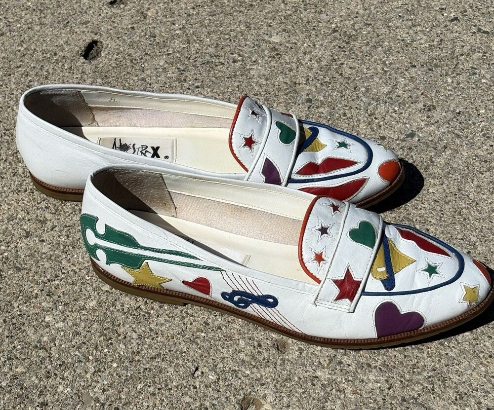 Vintage Abstrax Flat Slip On Shoes Women's 8 Multi Color Music New Wave 1980s - Picture 4 of 11